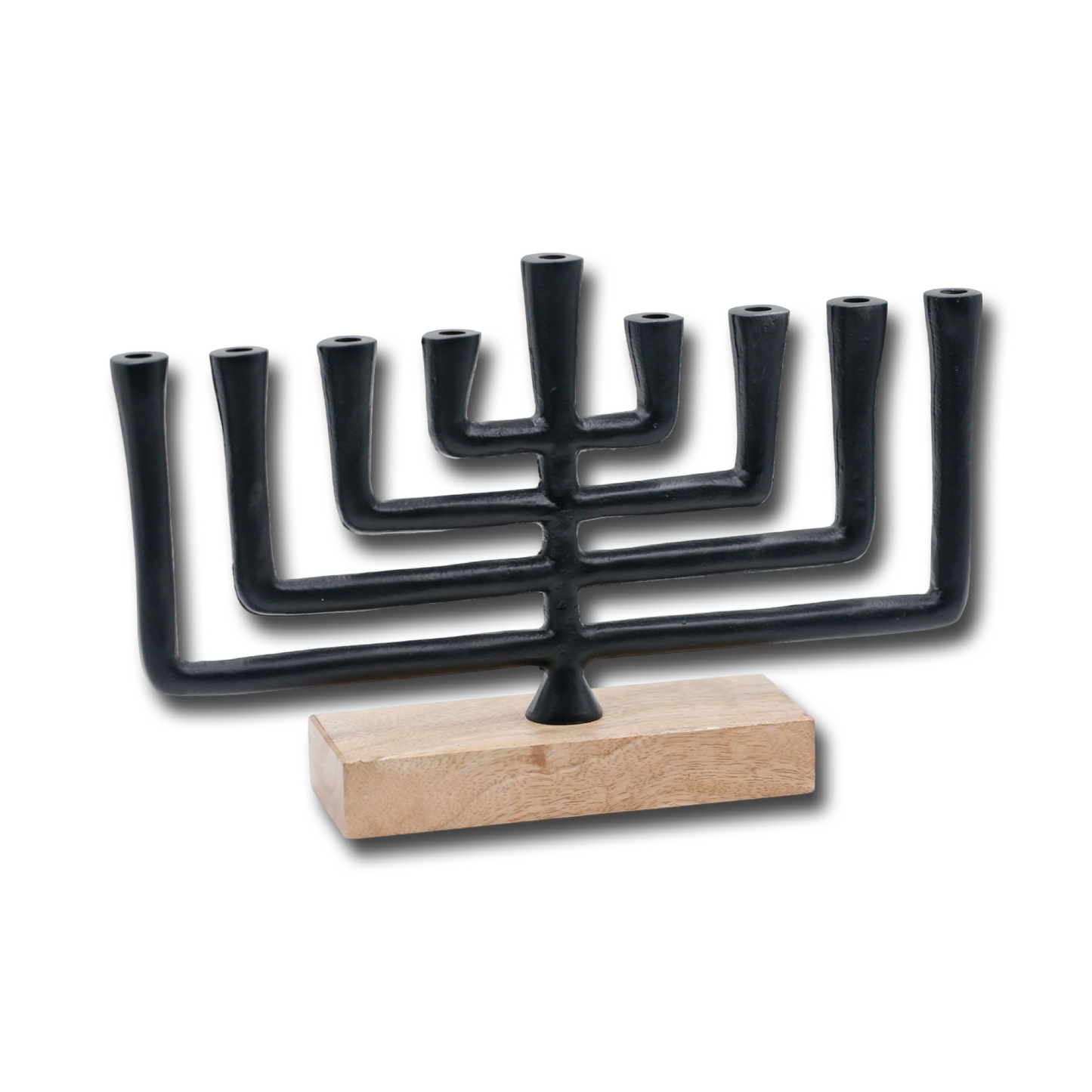 Black Menorah with Maple Wood Base