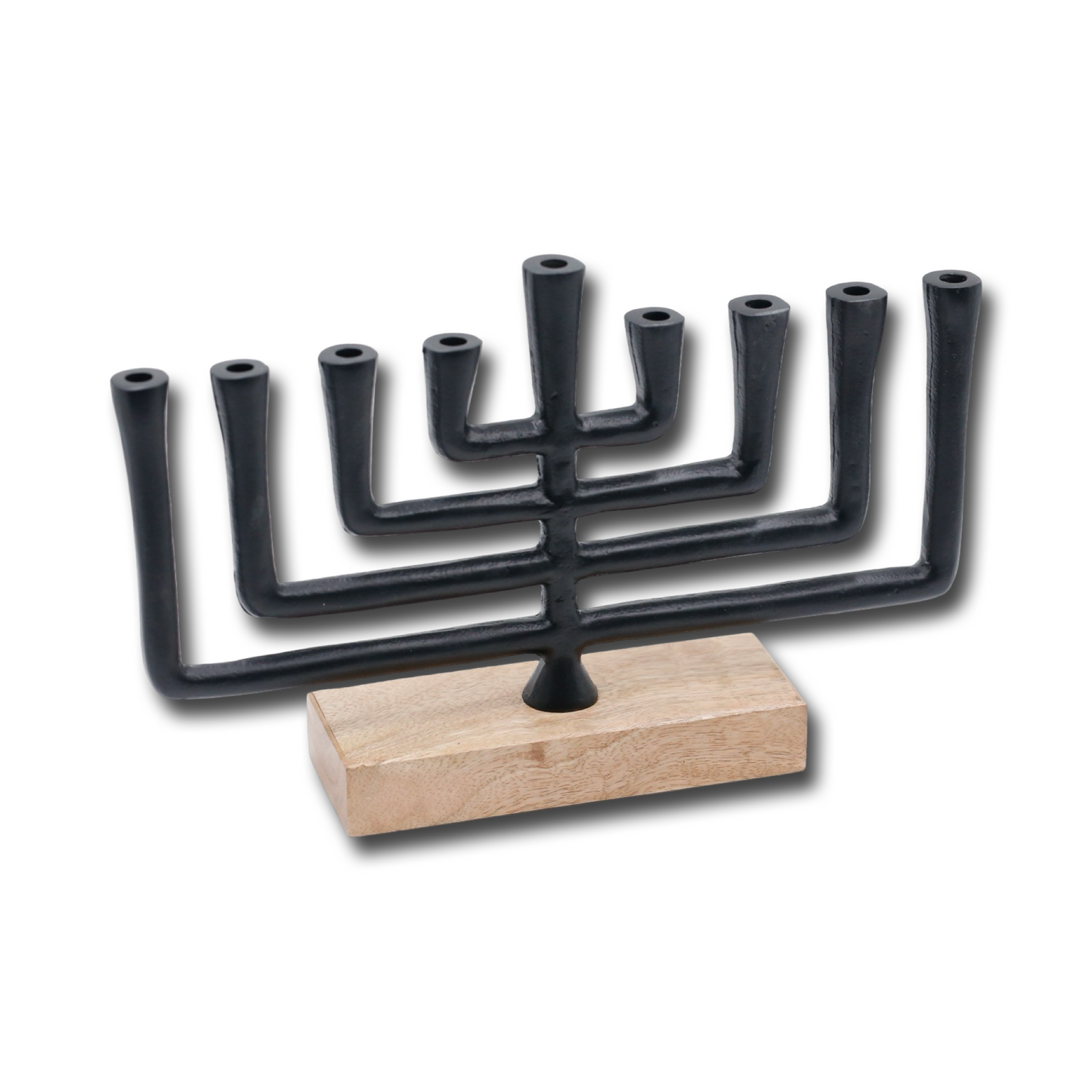 Black Menorah with Maple Wood Base