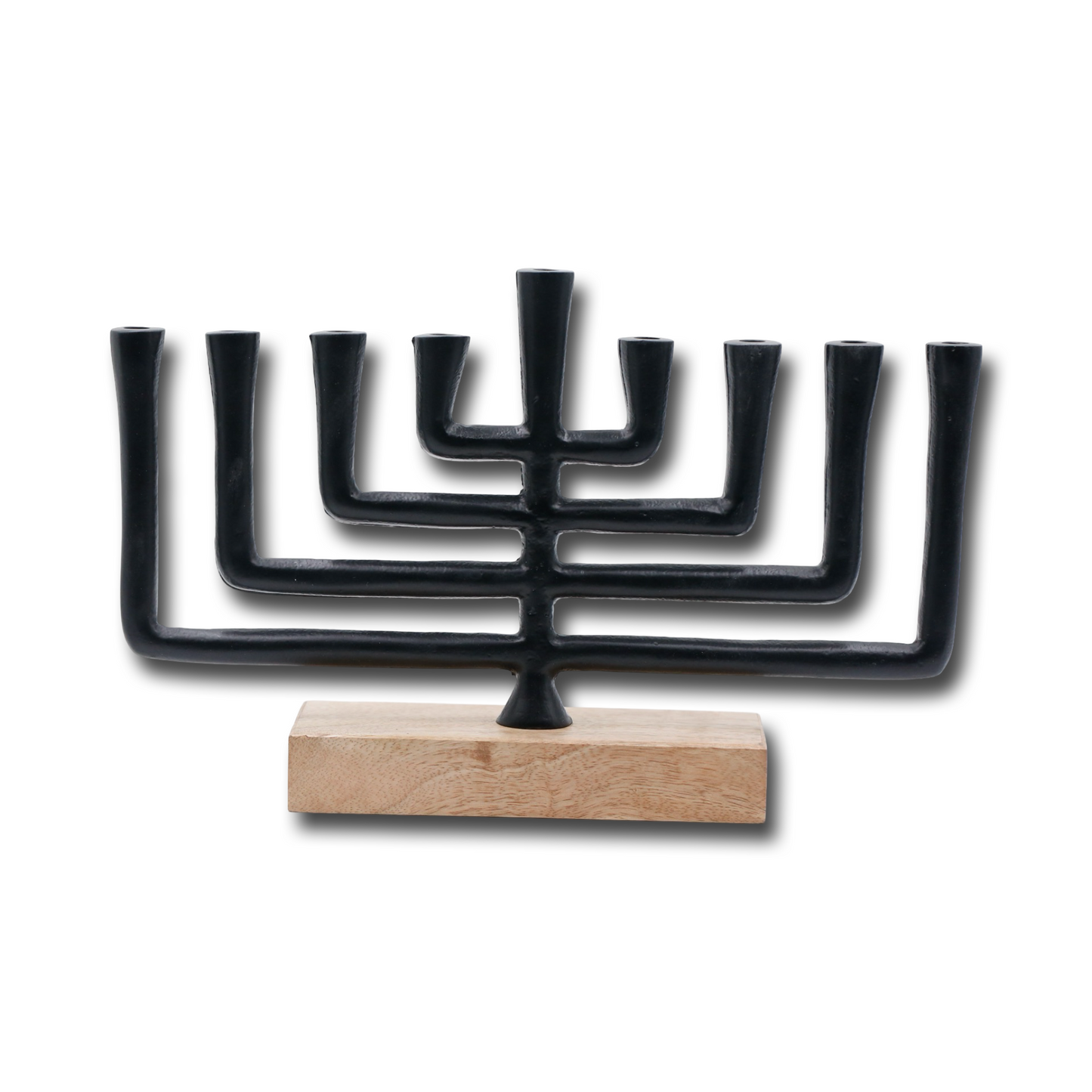 Black Menorah with Maple Wood Base