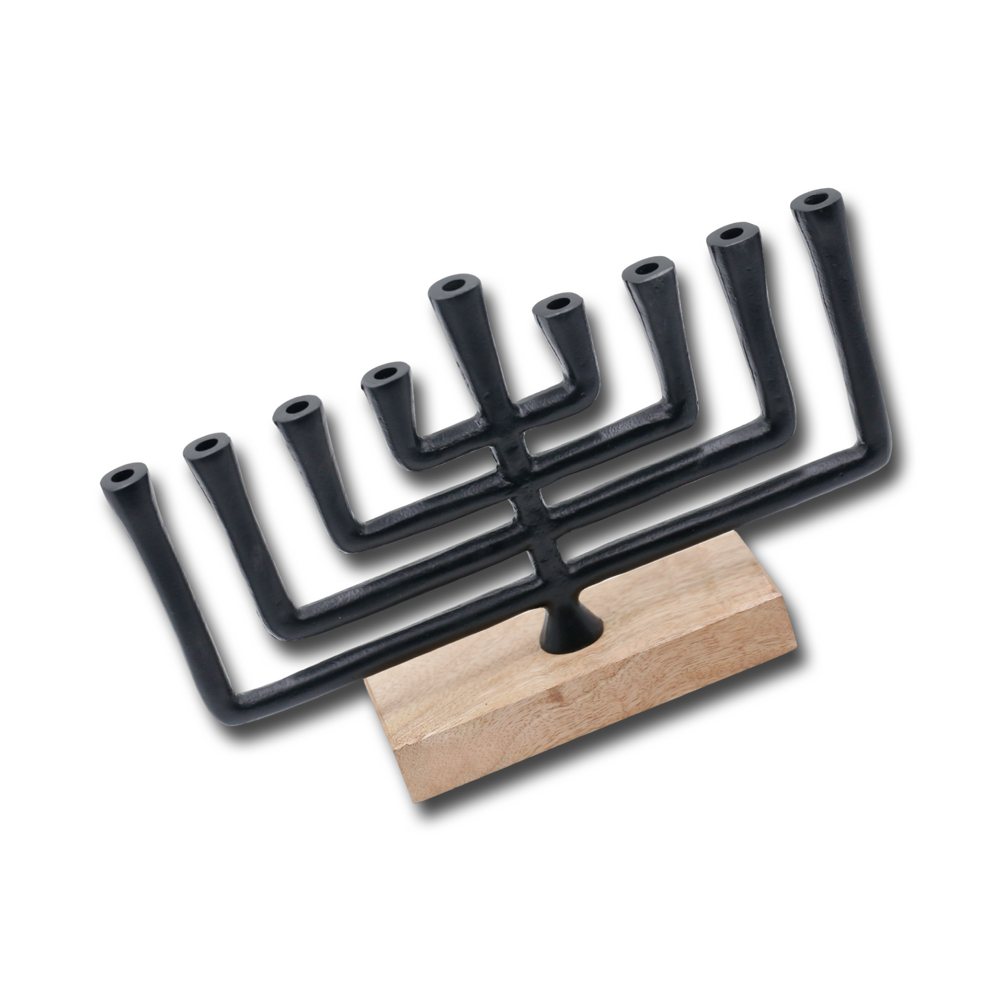 Black Menorah with Maple Wood Base