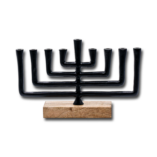 Black Menorah with Maple Wood Base