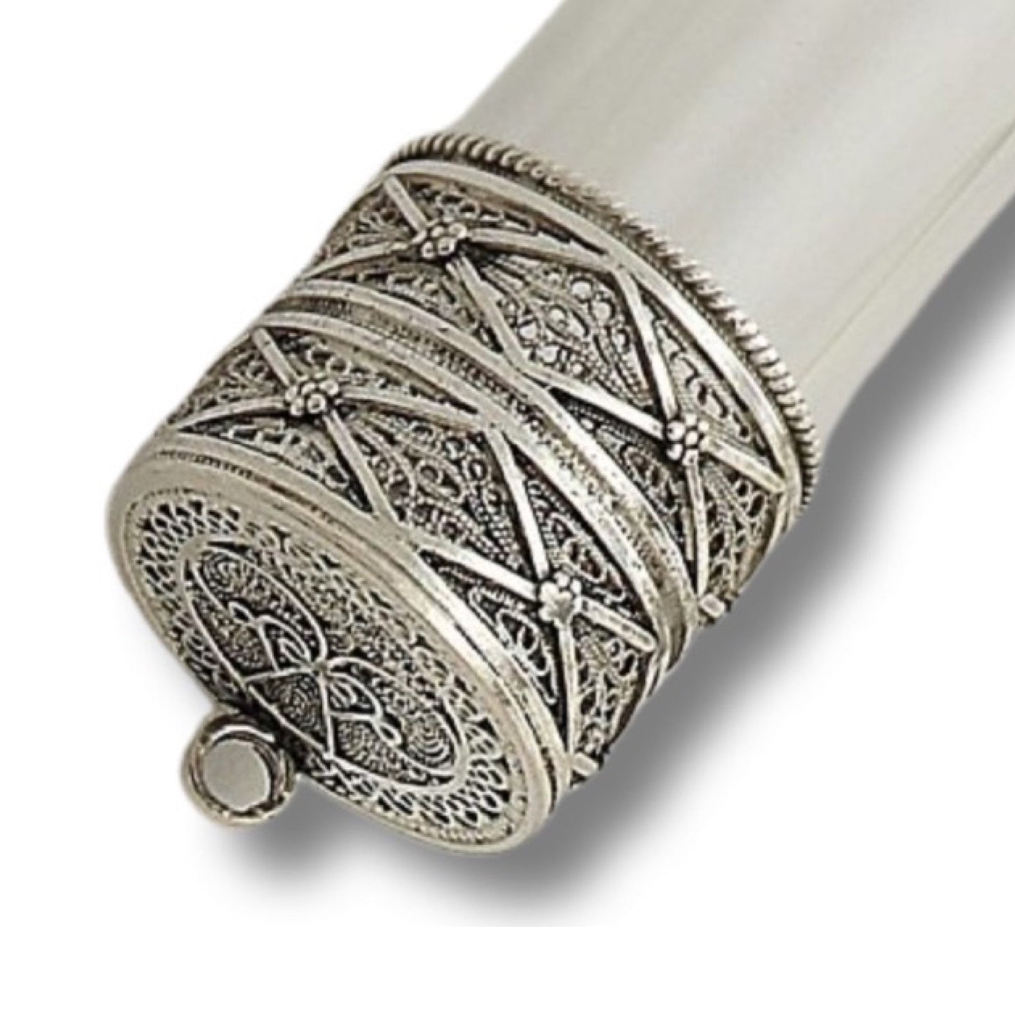 wedding glass Sterling Silver Mezuzah case, handmade Yemenite filigree Art