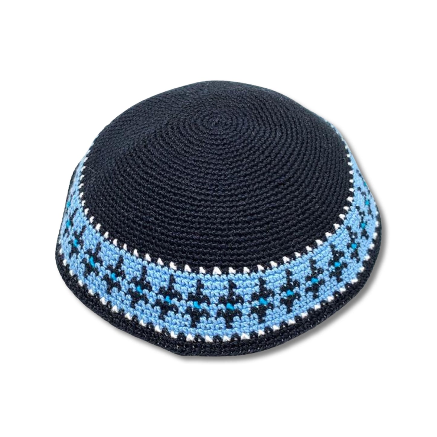 Cotton knitted Hand Made Kippah Jewish Black yarmulke 18cm