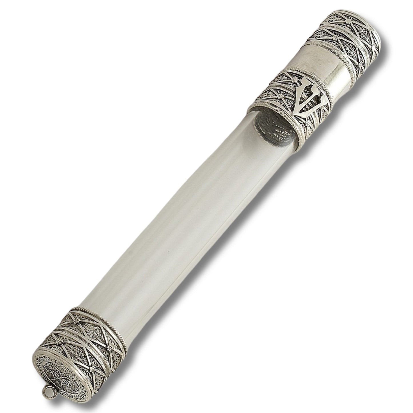 wedding glass Sterling Silver Mezuzah case, handmade Yemenite filigree Art