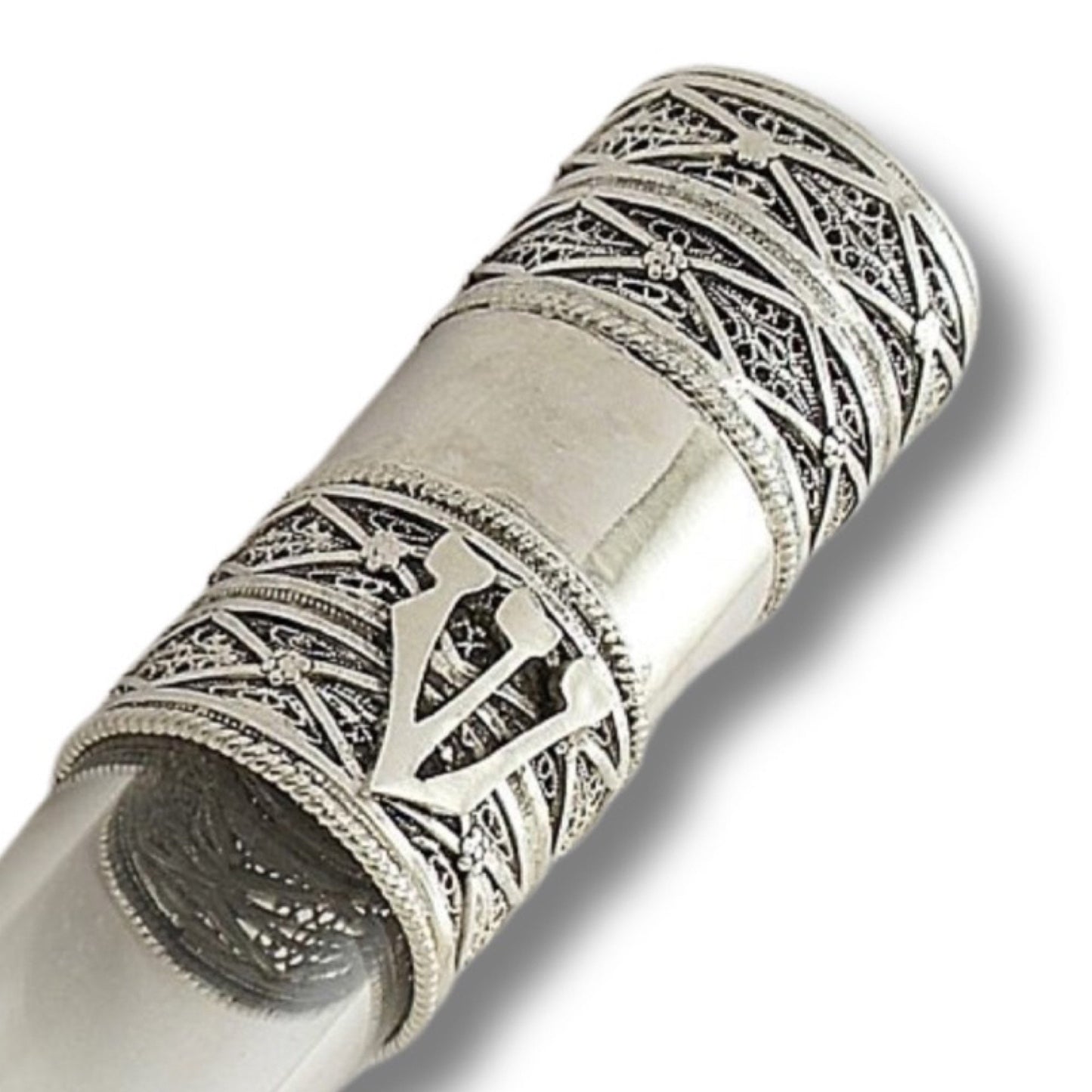 wedding glass Sterling Silver Mezuzah case, handmade Yemenite filigree Art