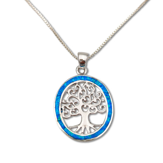 Opal Tree Of Life Silver Necklace