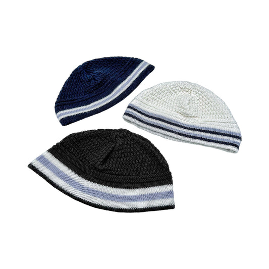 White/Black/Blue Breslev Kippah 100% cotton