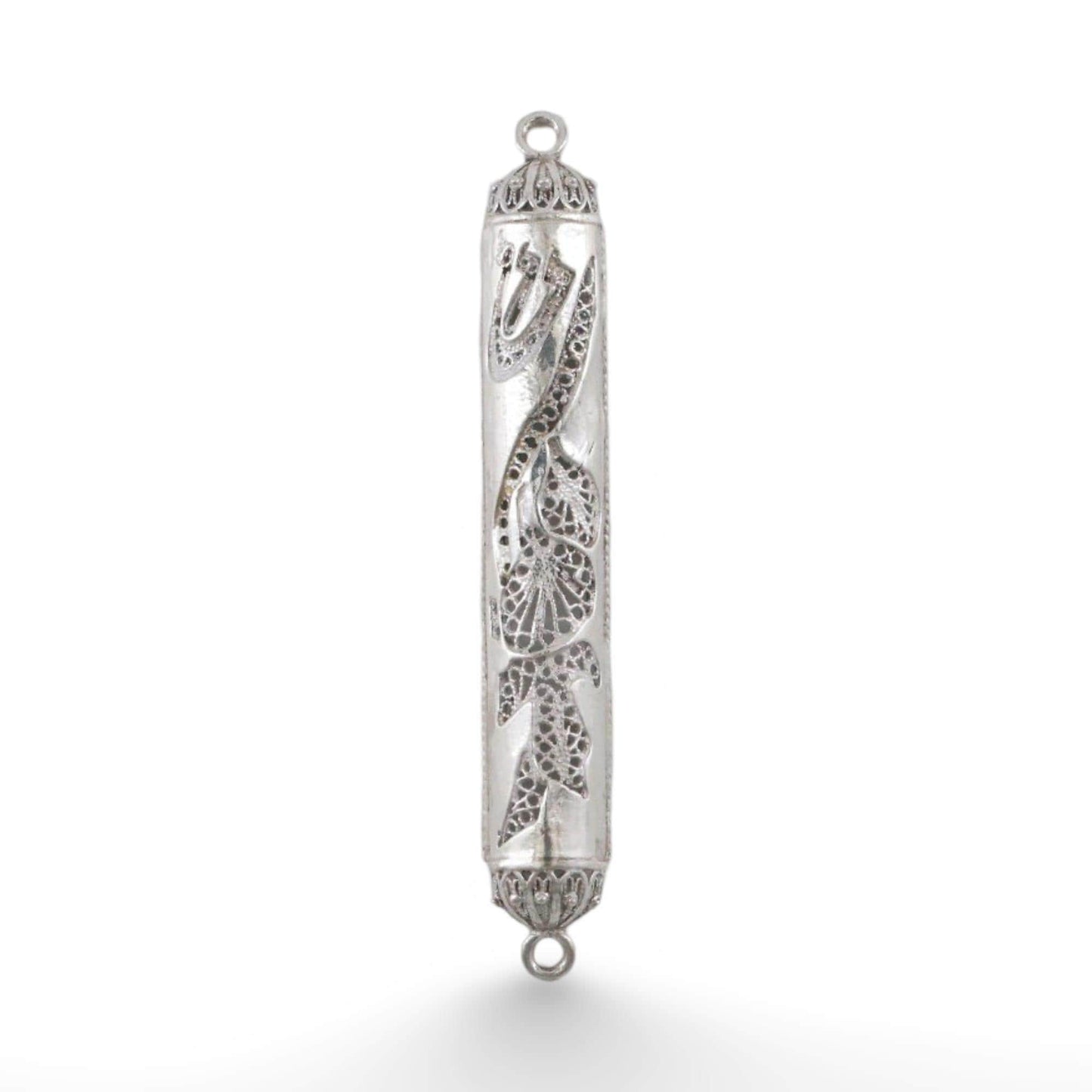 Small Silver Mezuzah case, handmade Yemenite filigree