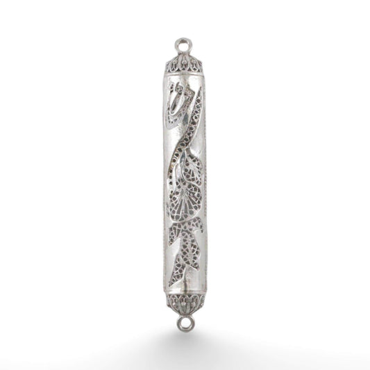 Small Silver Mezuzah case, handmade Yemenite filigree