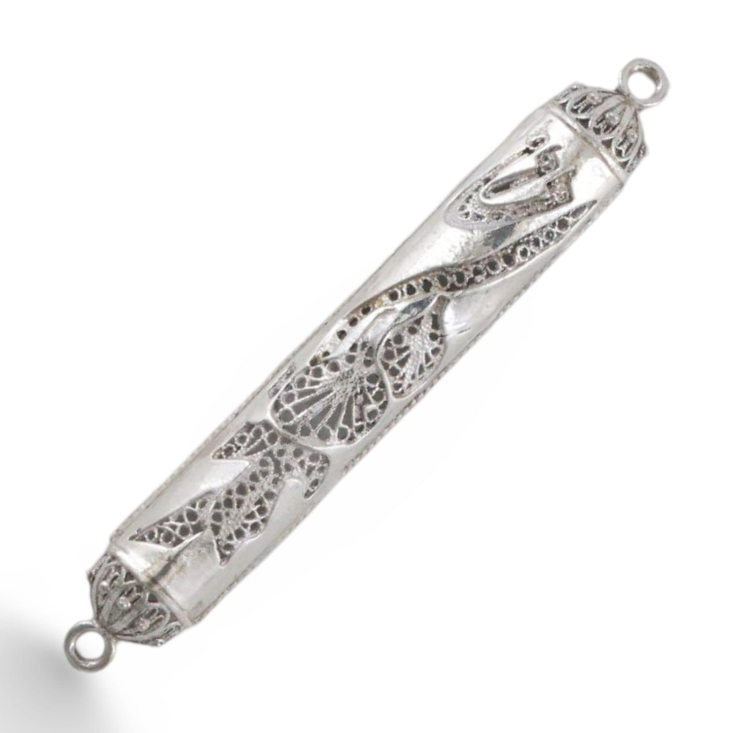 Small Silver Mezuzah case, handmade Yemenite filigree