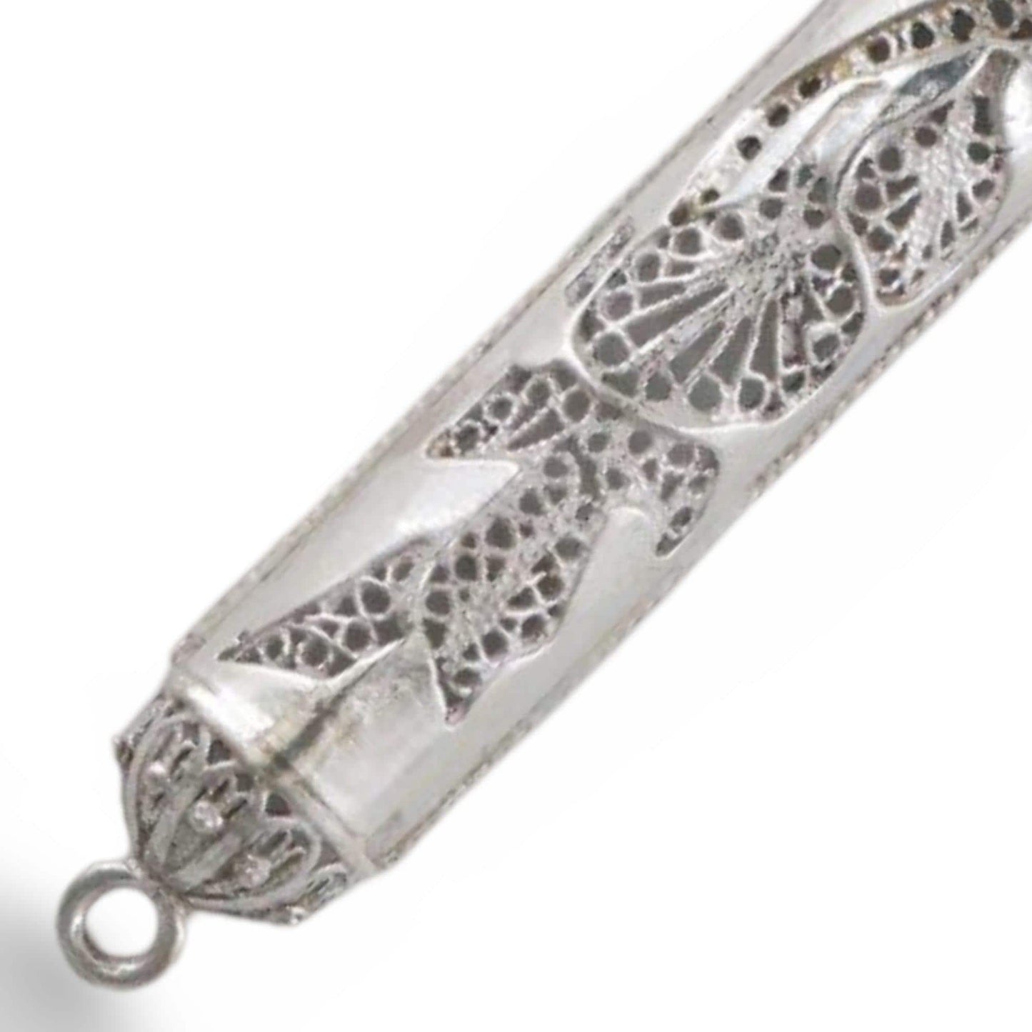 Small Silver Mezuzah case, handmade Yemenite filigree