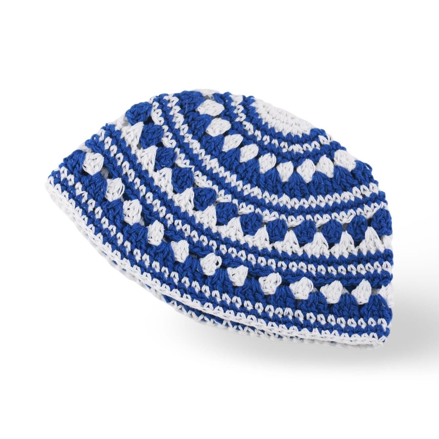 Blue/Beige Big Kippah 100% Cotton Jewish Yarmulke