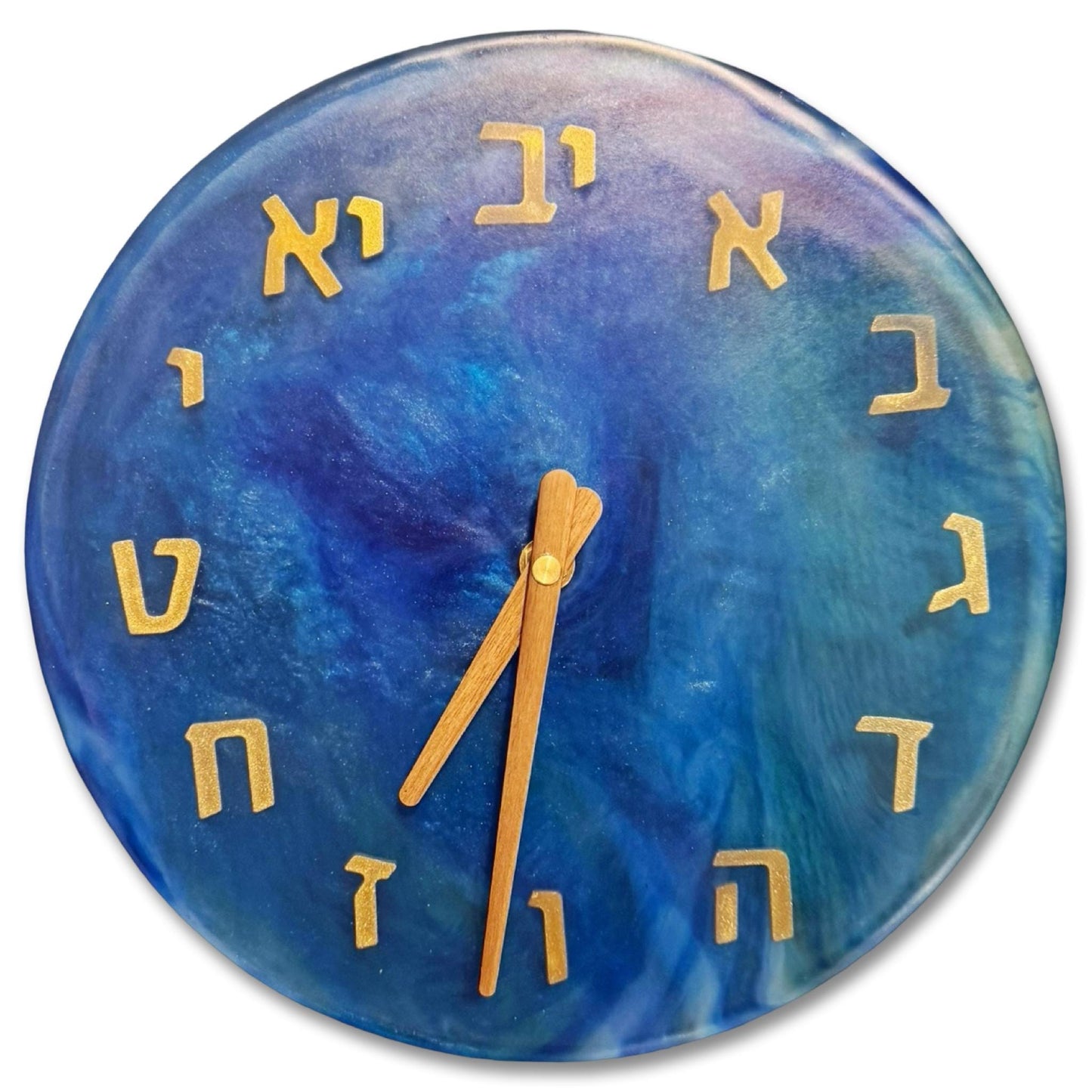 Hebrew Alphabet Blue Handmade Clock