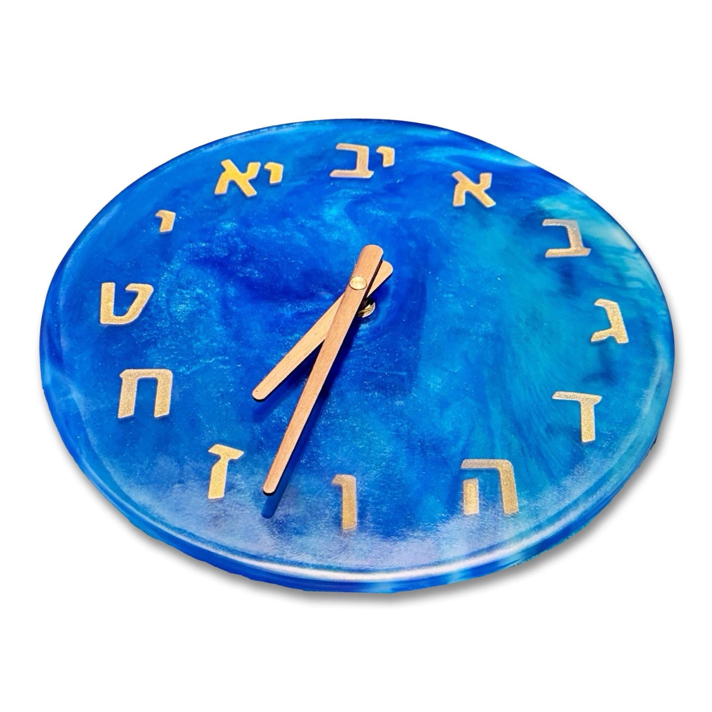 Hebrew Alphabet Blue Handmade Clock