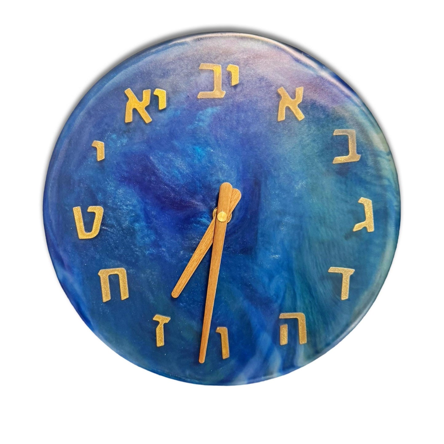 Hebrew Alphabet Blue Handmade Clock