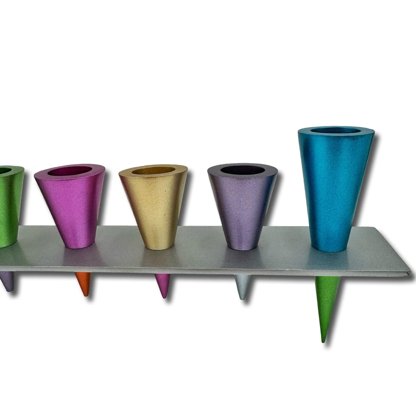 Aluminum Menorah with Colorful Anodized Cones