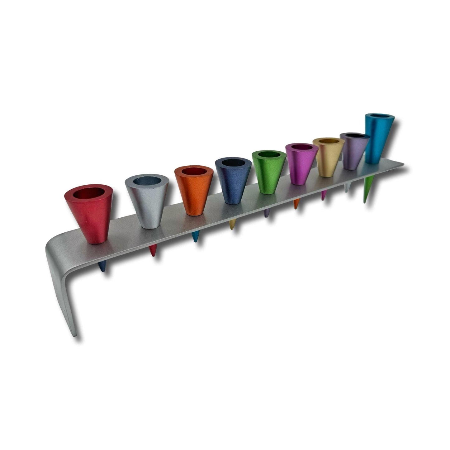 Aluminum Menorah with Colorful Anodized Cones