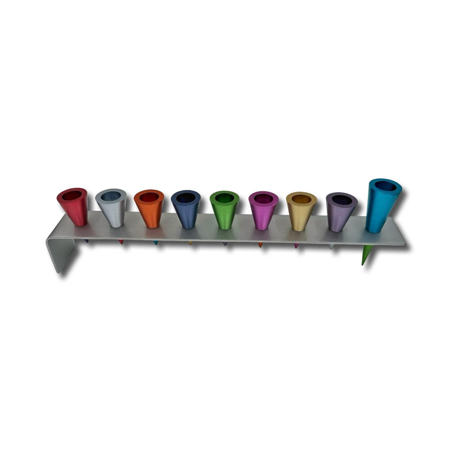 Aluminum Menorah with Colorful Anodized Cones