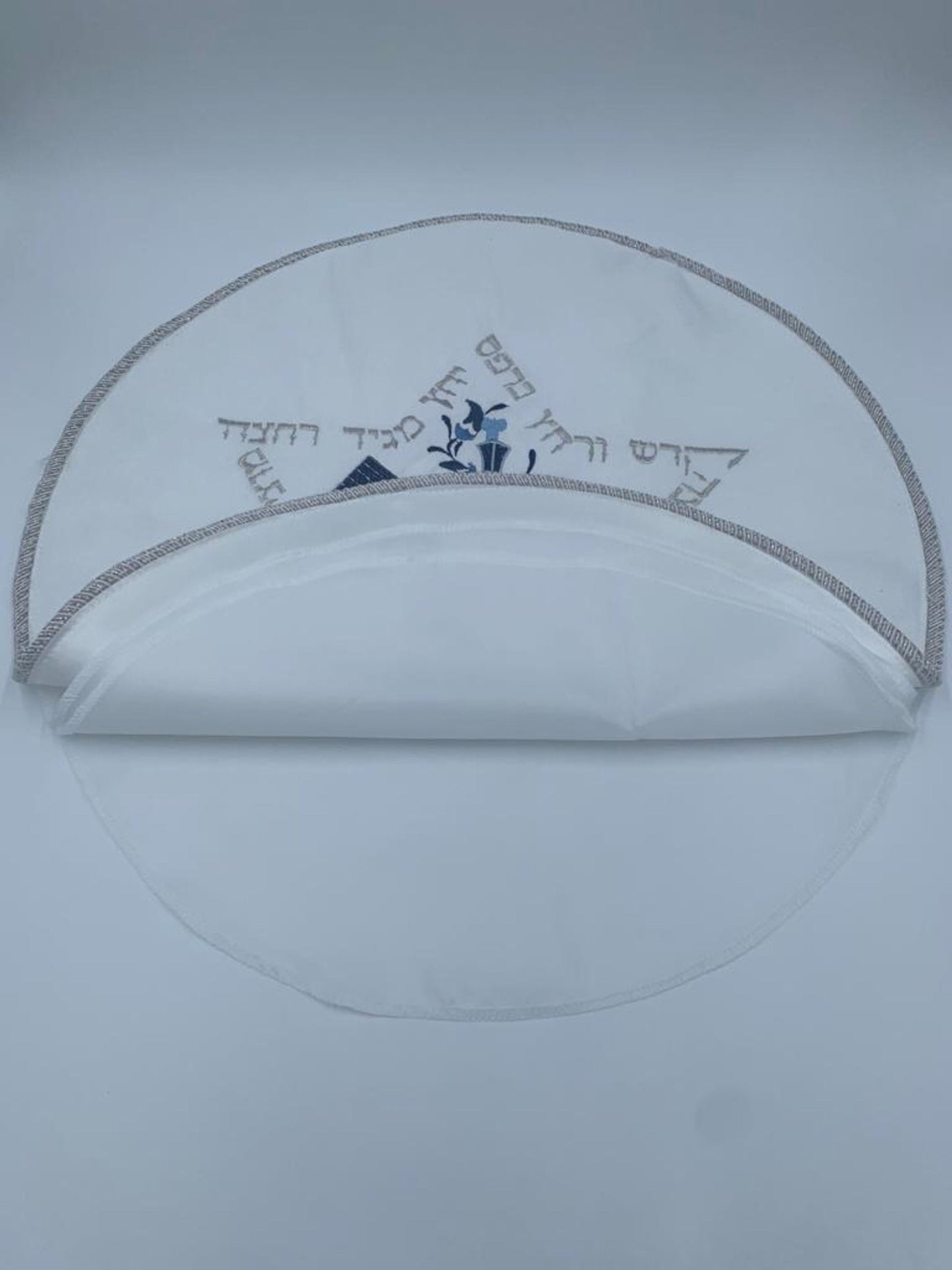 Round Matzah Cover Blue &silver Star of David