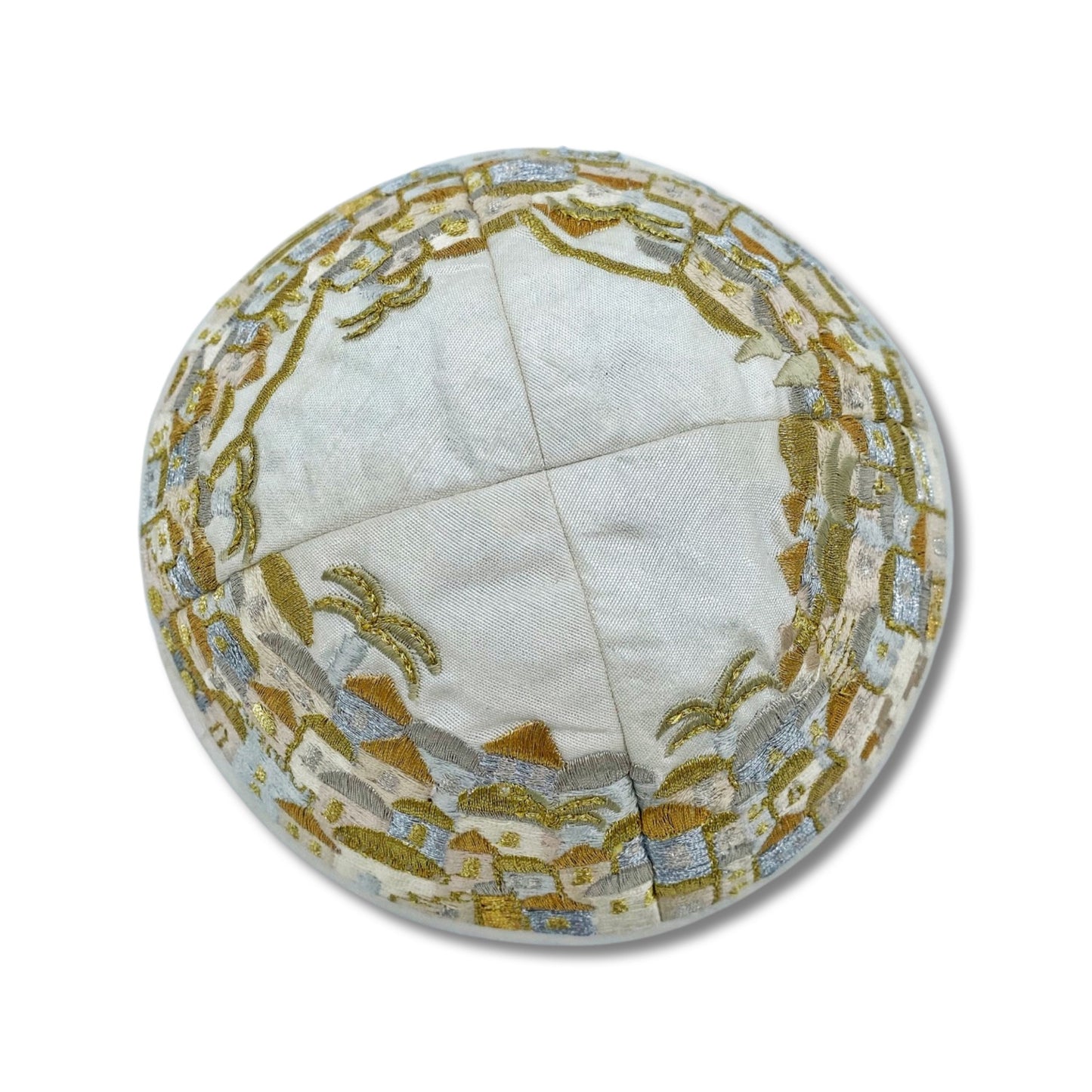Jerusalem Embroidered Kippah Blue/Gold/Silver