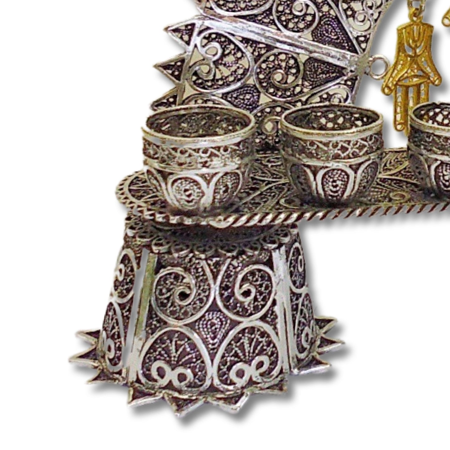 Silver Menorah with Gold Hamsa