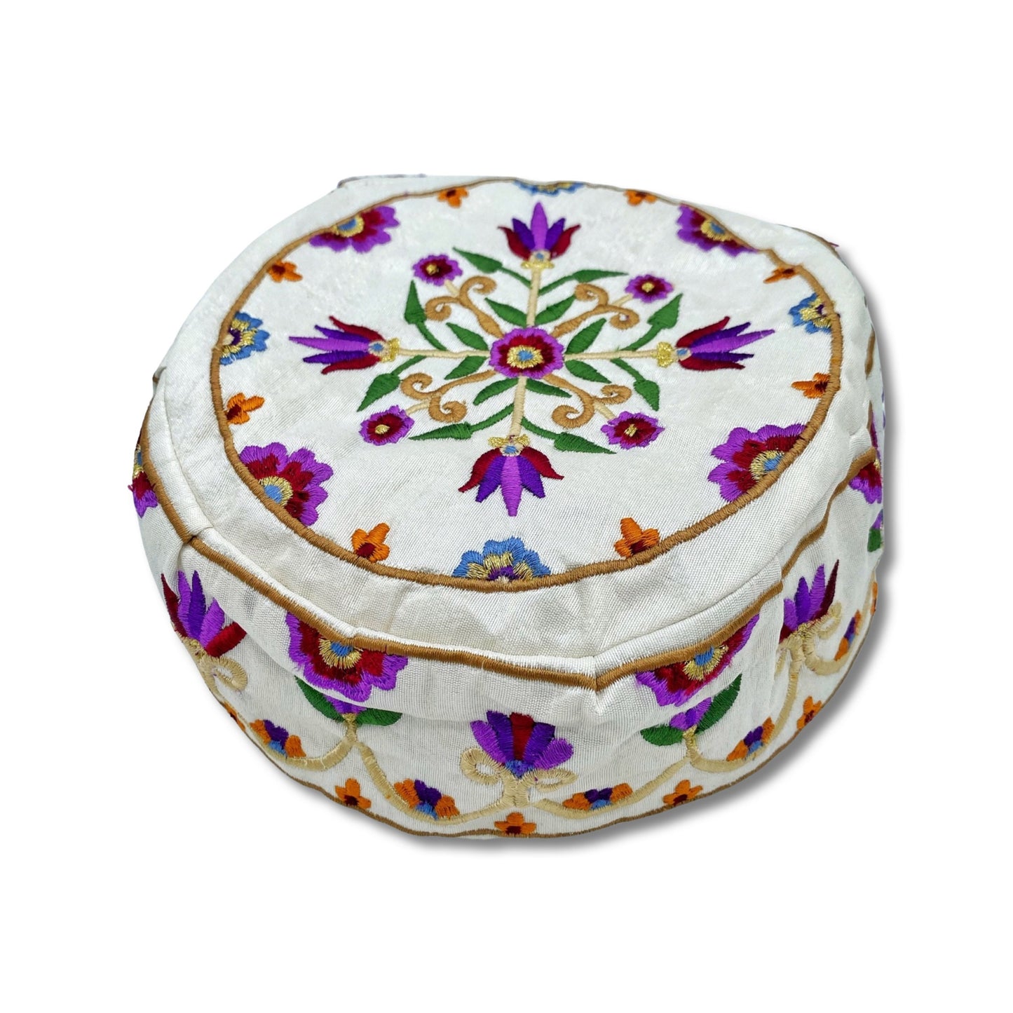 Embroidered kippah Purple Flowers Design