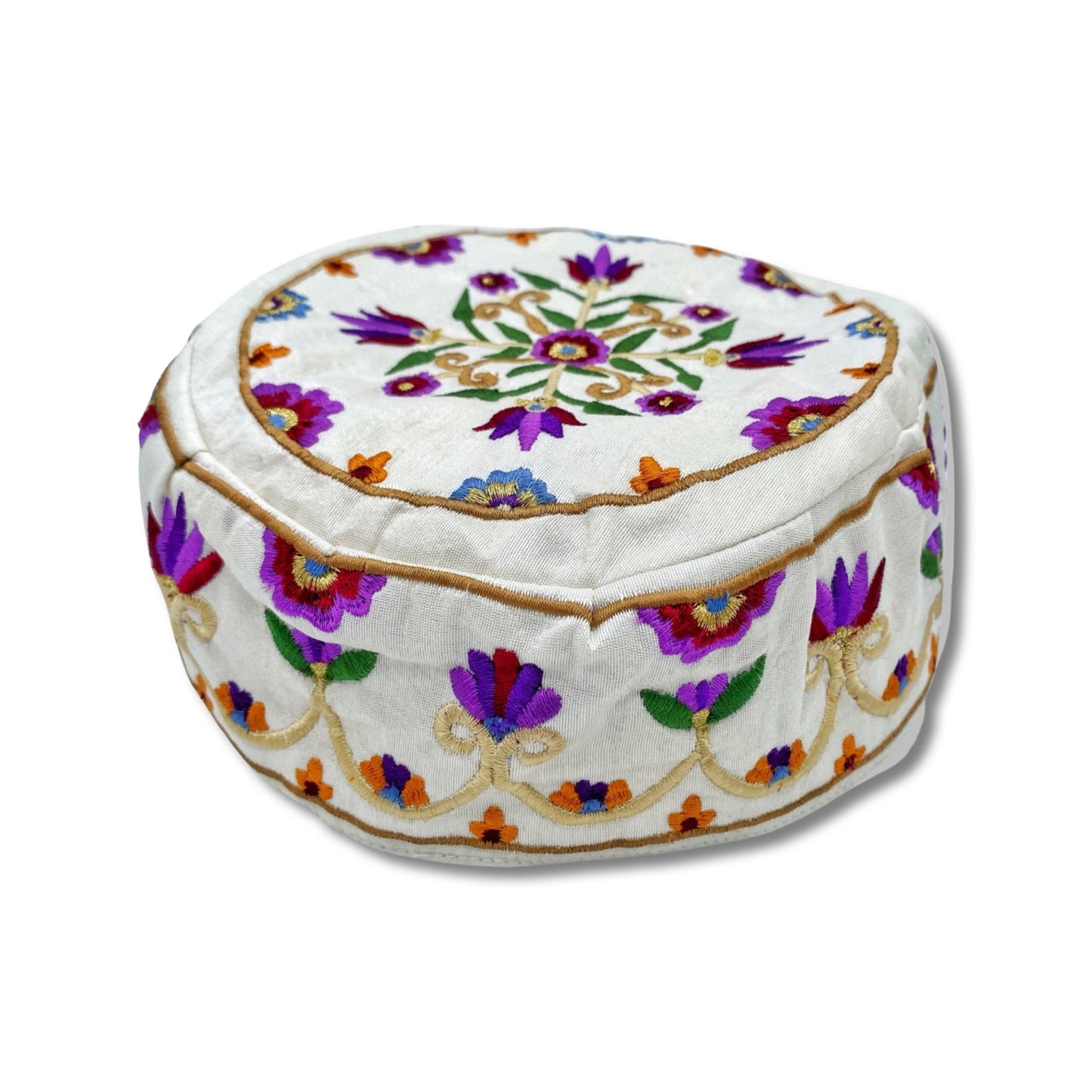 Embroidered kippah Purple Flowers Design