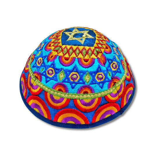 Colorful Star of David Embroidered Kippah