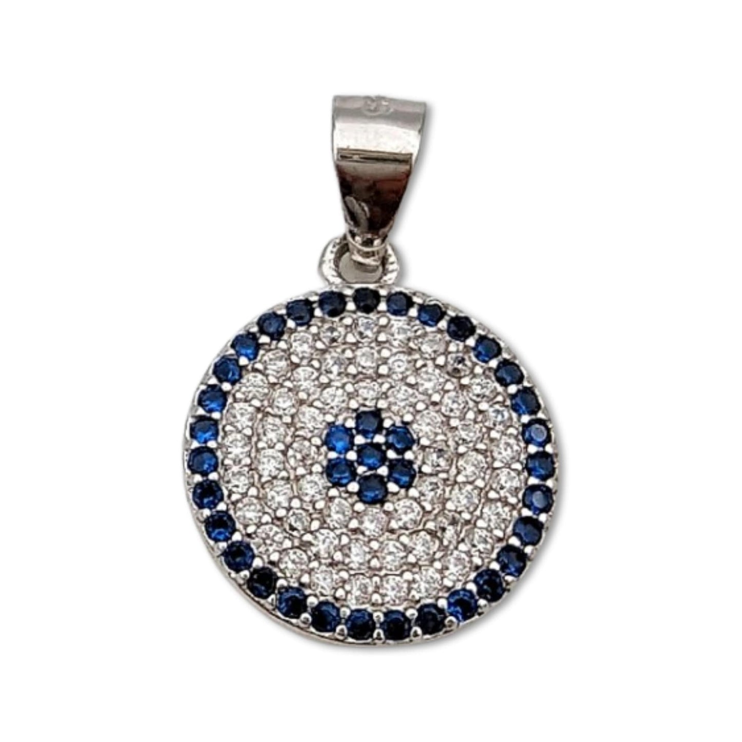Blue Eye With Crystals Silver Necklace