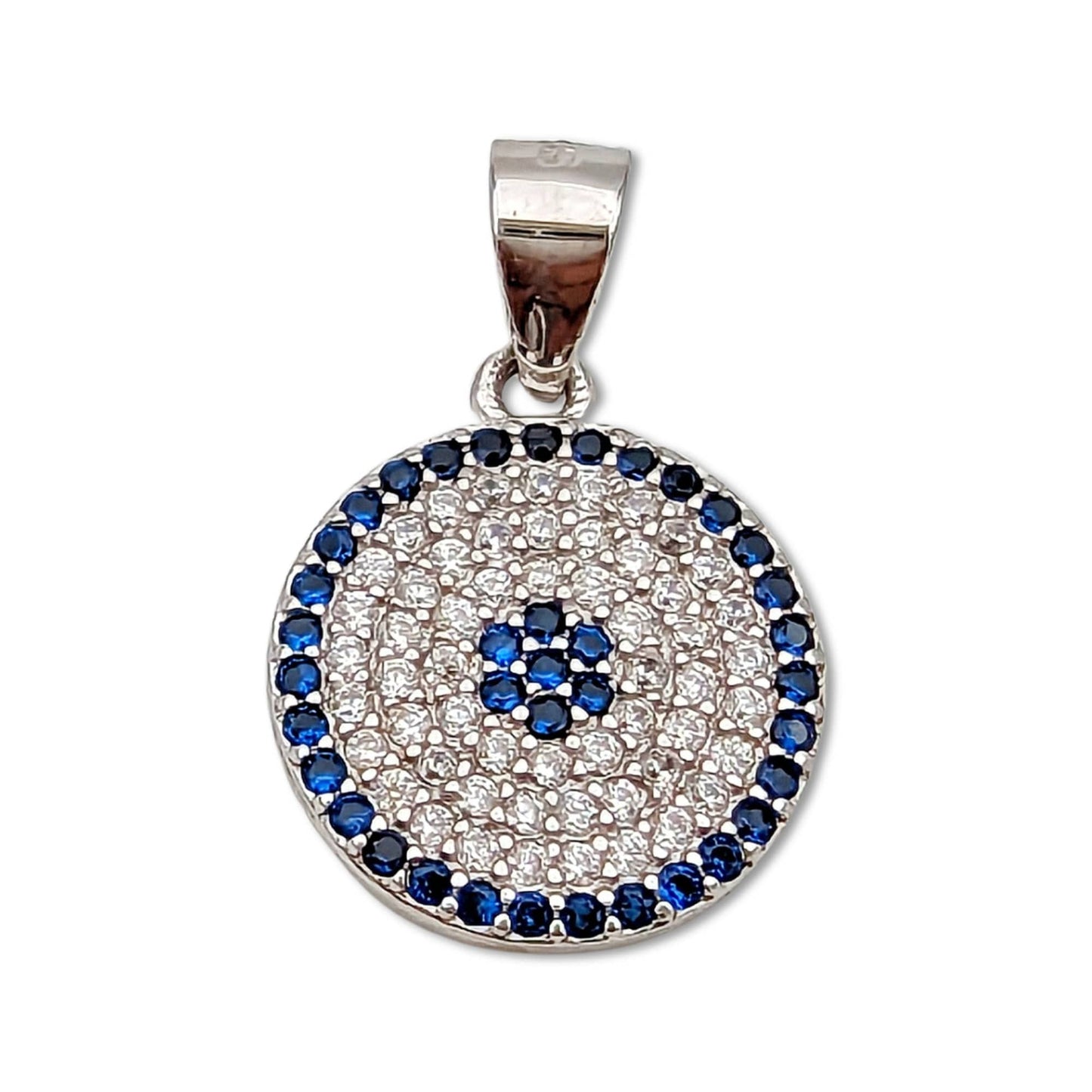 Blue Eye With Crystals Silver Necklace