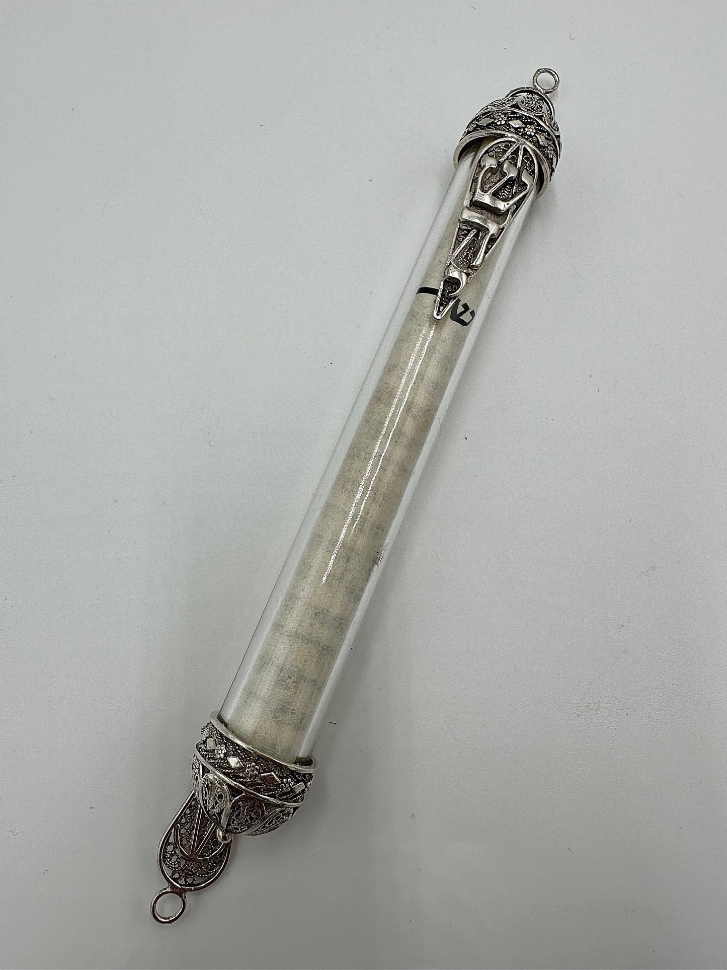 Glass and Sterling Silver Mezuzah case