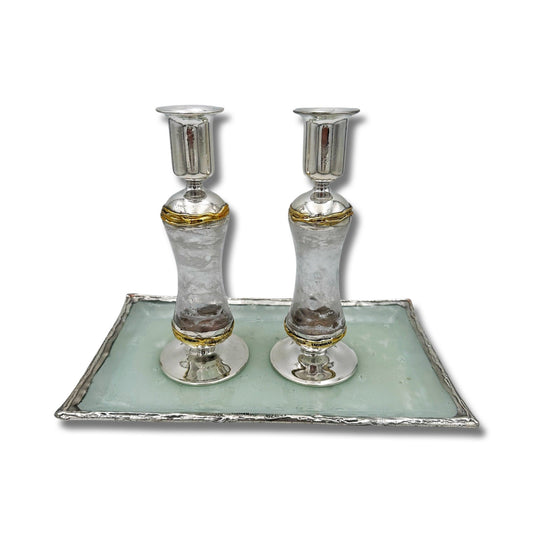Shabbat Candle Holders Sterling Silver & Glass