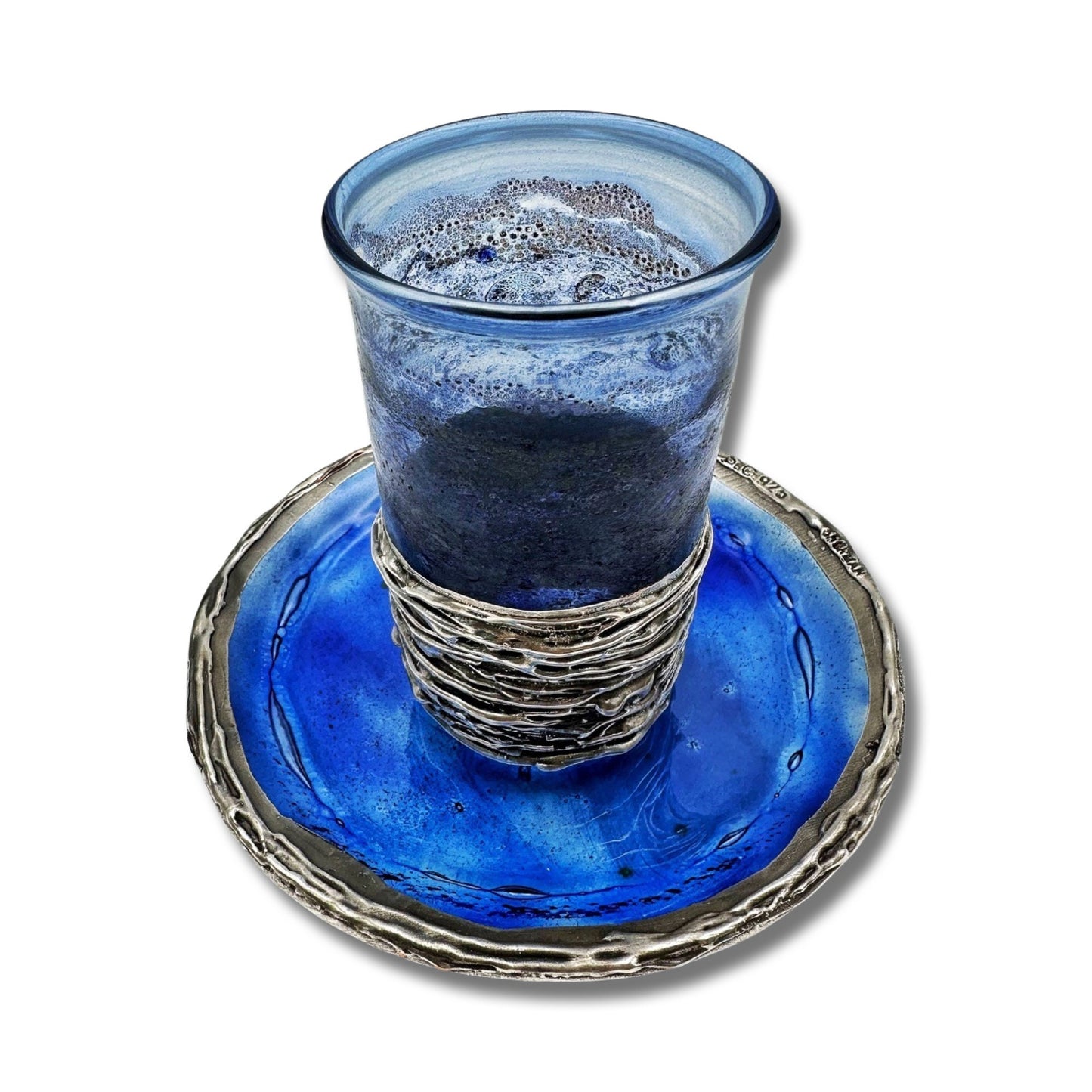 Silver & Glass Blue Kiddush Cup