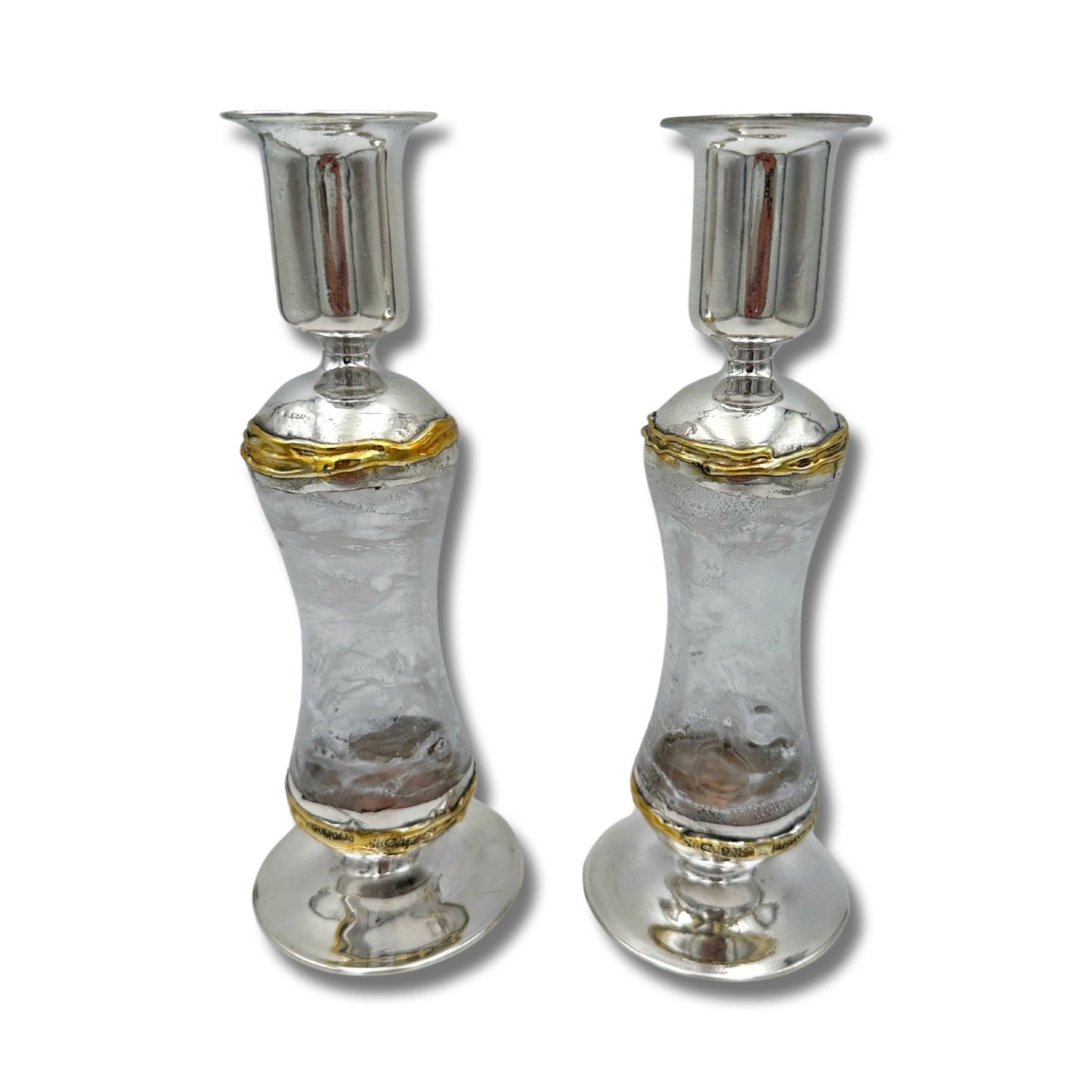 Shabbat Candle Holders Sterling Silver & Glass