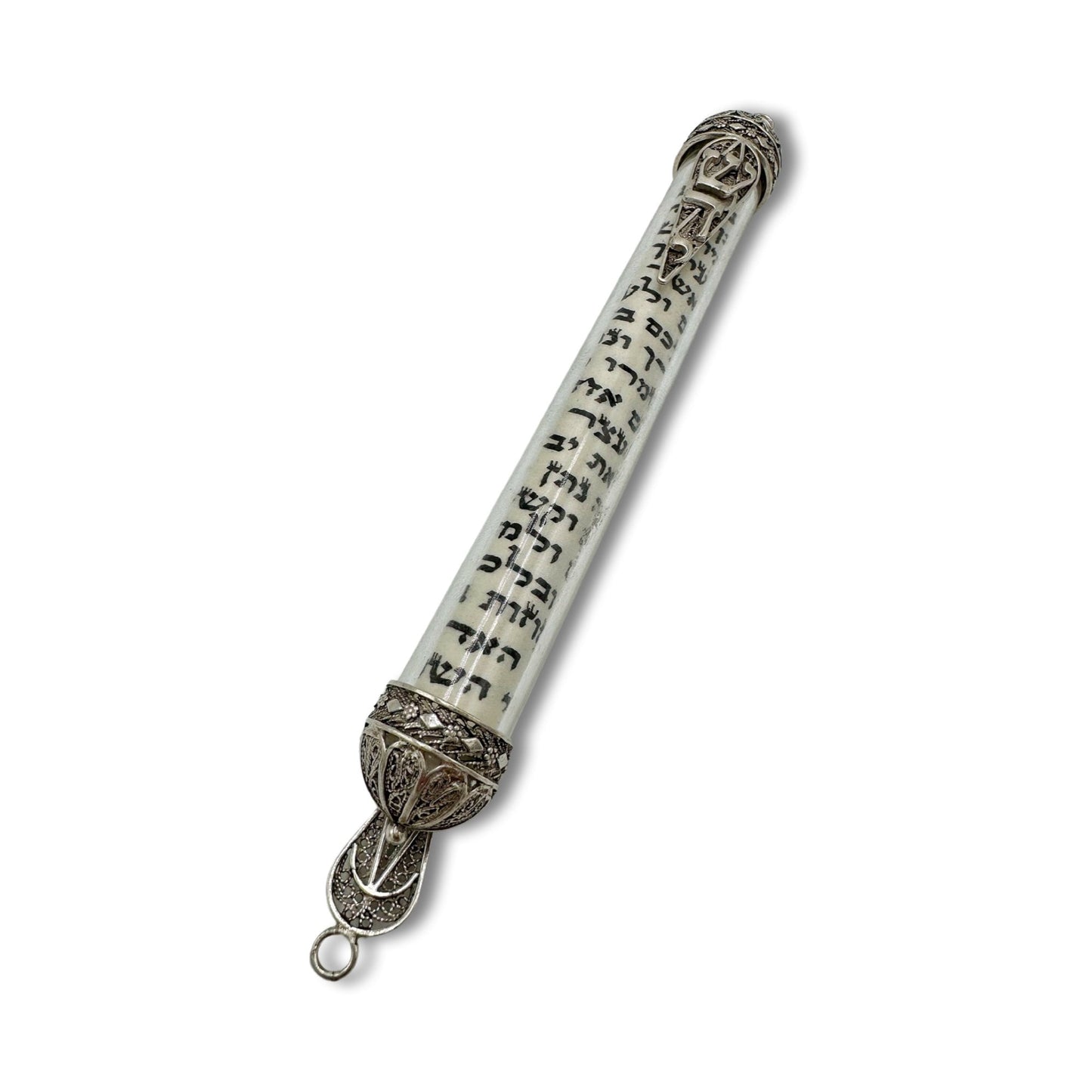 Glass and Sterling Silver Mezuzah case