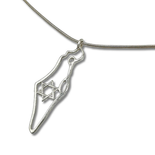 Sterling Silver Israel Map Star of David Necklace/Pendant